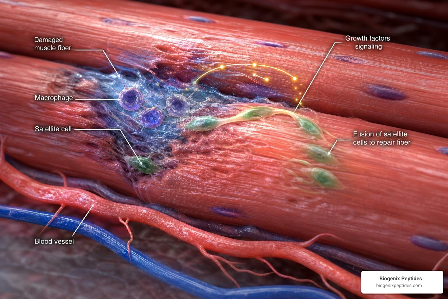 Cellular repair mechanisms and signaling pathways in muscle tissue