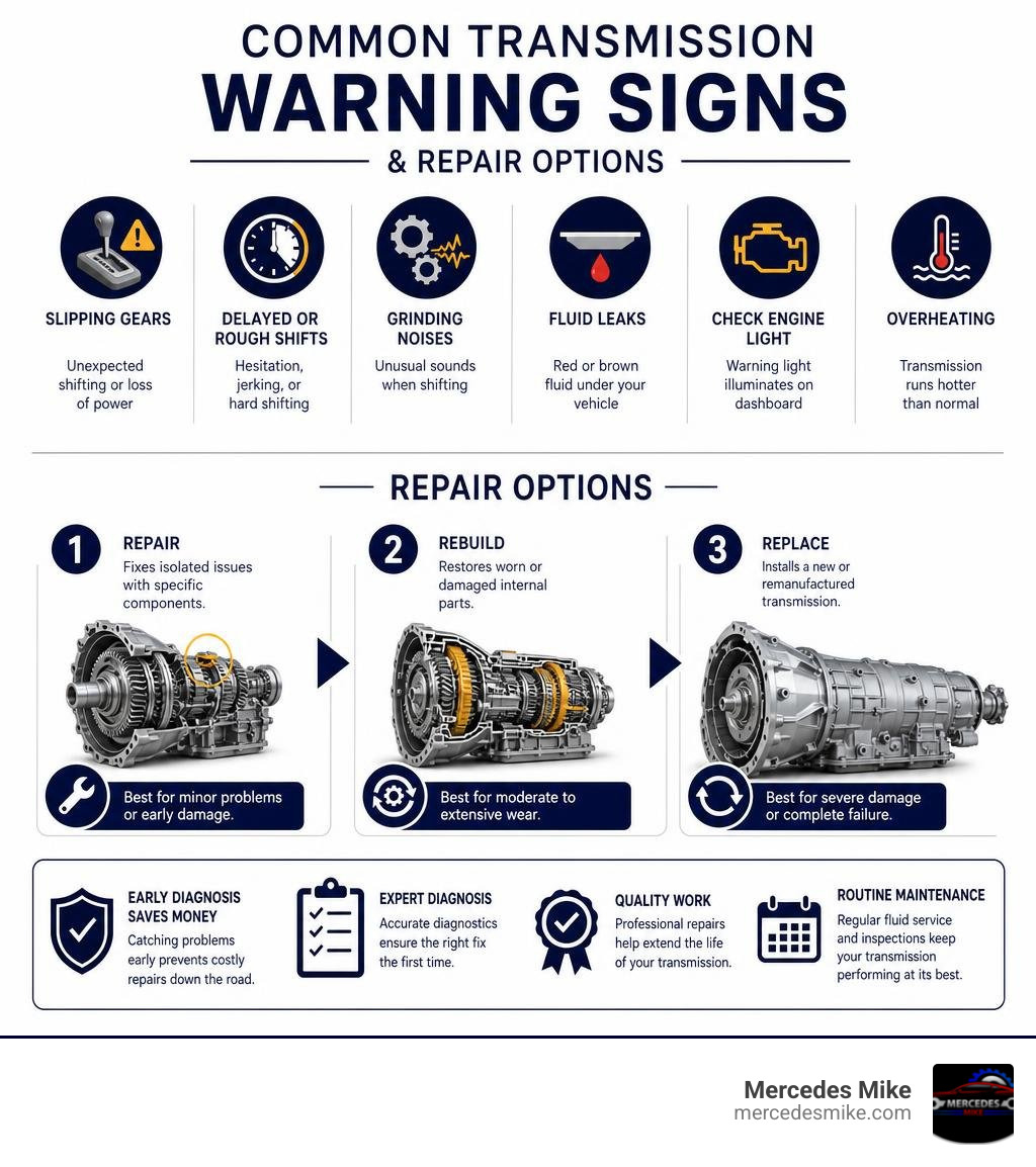 Common transmission warning signs and repair options infographic infographic Common transmission warning signs and repair options infographic infographic