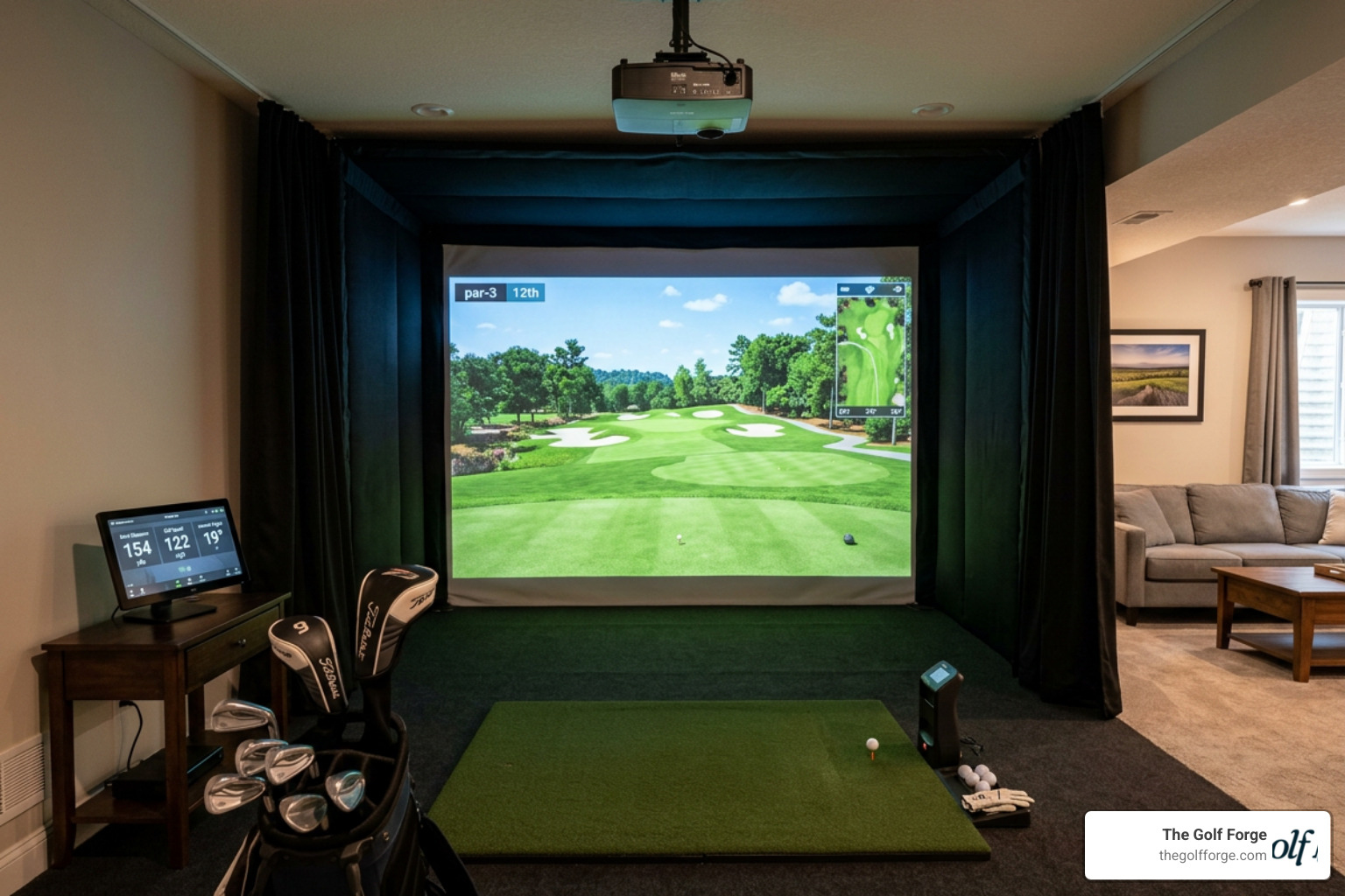 Complete golf simulator enclosure with projector