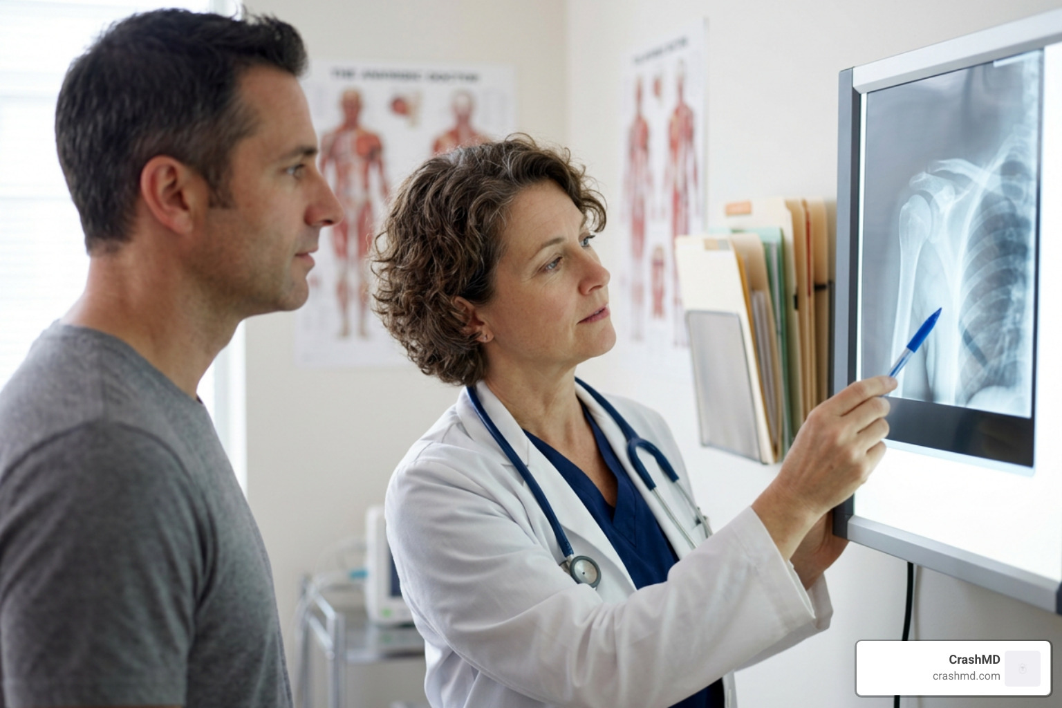 doctor reviewing shoulder X-ray doctor reviewing shoulder X-ray