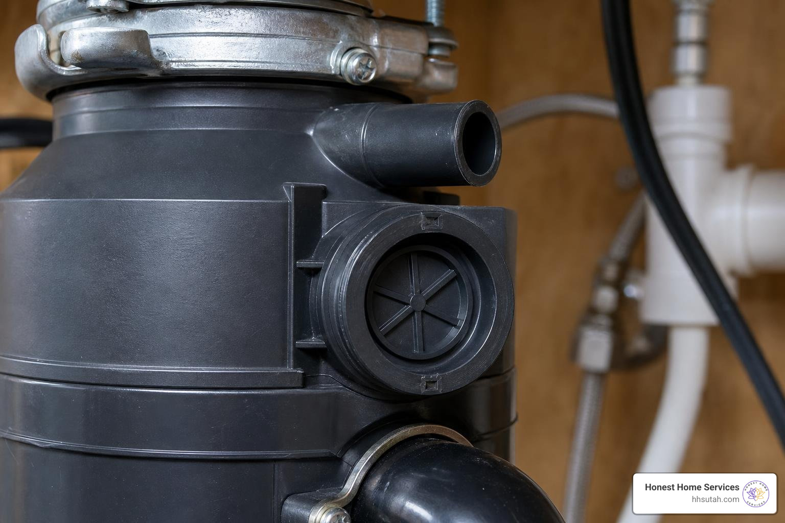 Garbage disposal connection showing the knockout plug location inside the inlet tube Garbage disposal connection showing the knockout plug location inside the inlet tube