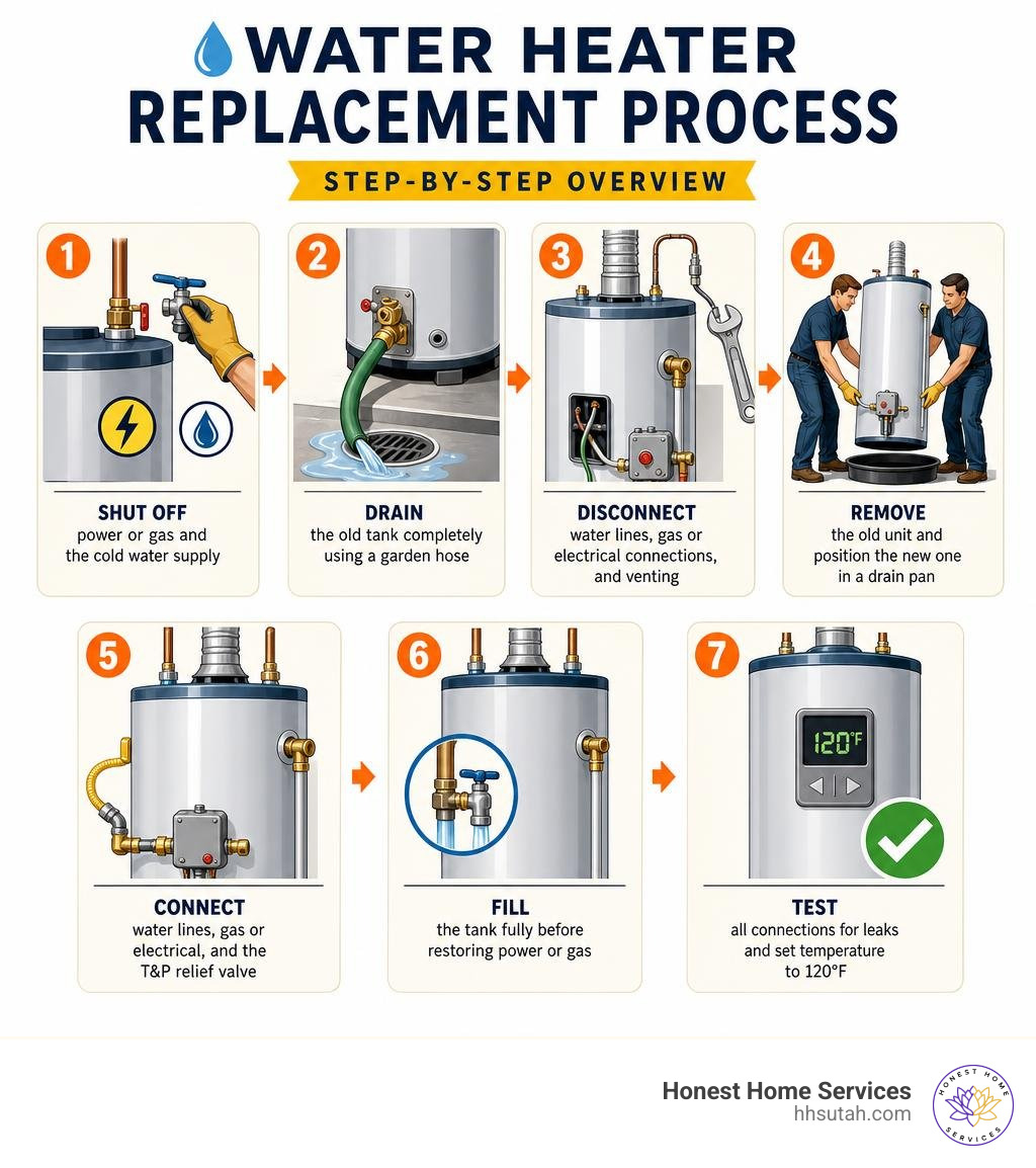 Step-by-step water heater replacement process overview infographic infographic Step-by-step water heater replacement process overview infographic infographic