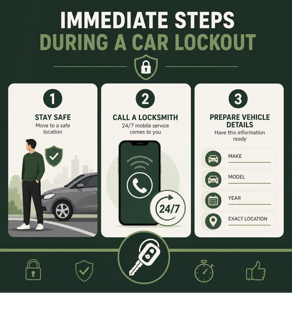 immediate steps during a car lockout infographic with call locksmith stay safe prepare vehicle details infographic immediate steps during a car lockout infographic with call locksmith stay safe prepare vehicle details infographic