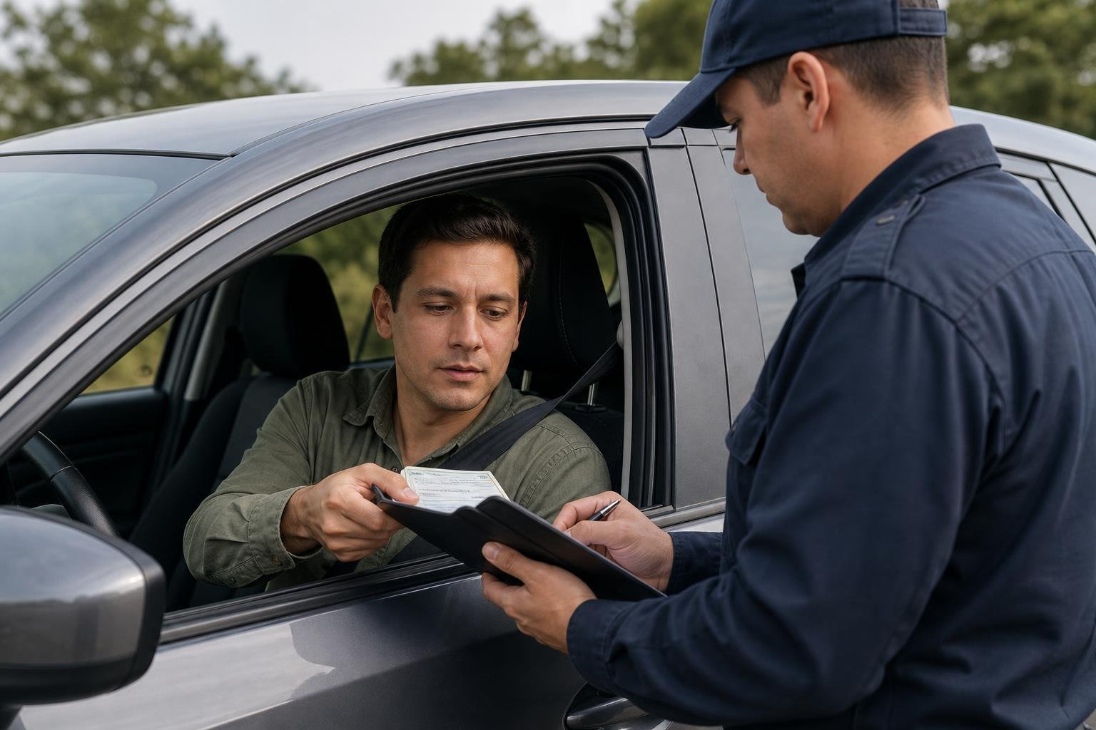 driver checking vehicle registration details driver checking vehicle registration details