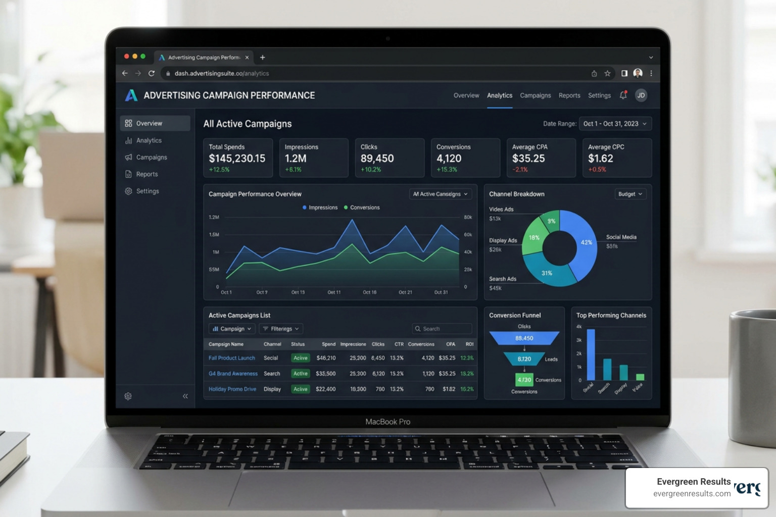 digital ad dashboard with multi channel reach