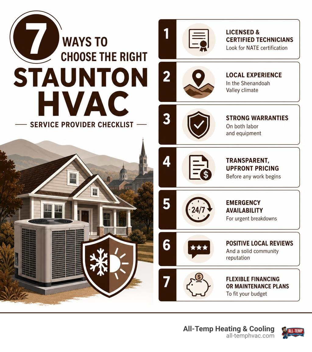Infographic: 7 ways to choose the right Staunton HVAC service provider checklist infographic