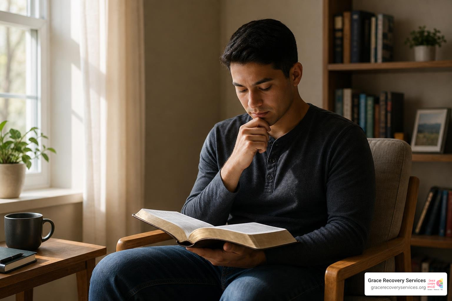 meditating on scripture in a quiet room