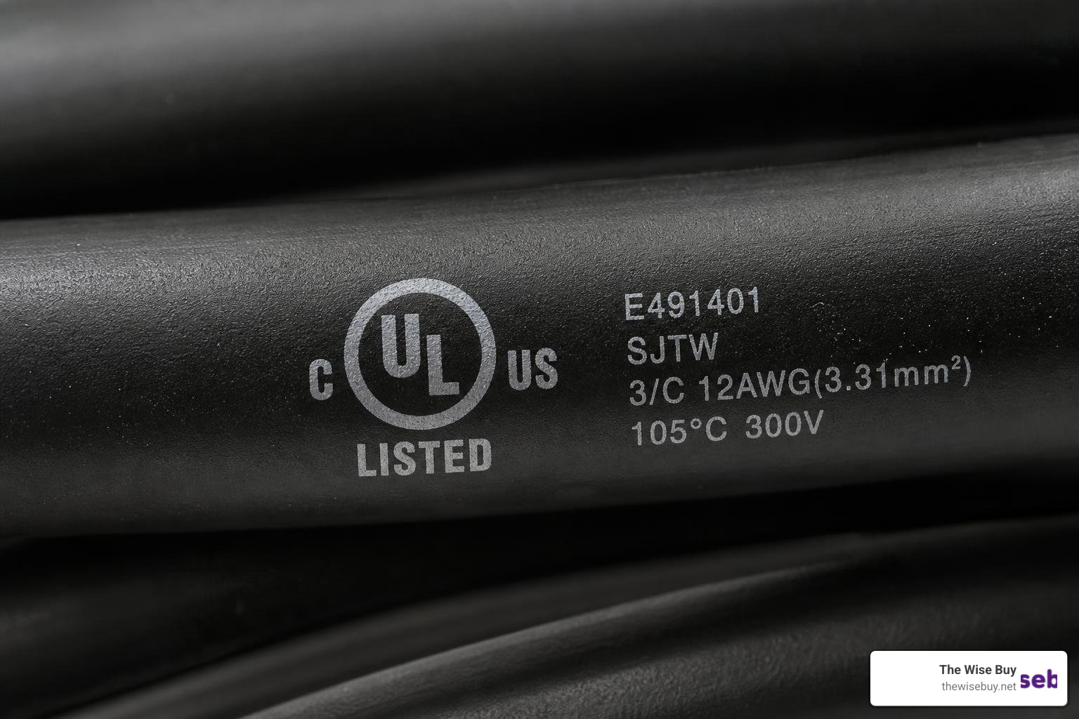 UL Listed safety mark on a heavy duty power cable