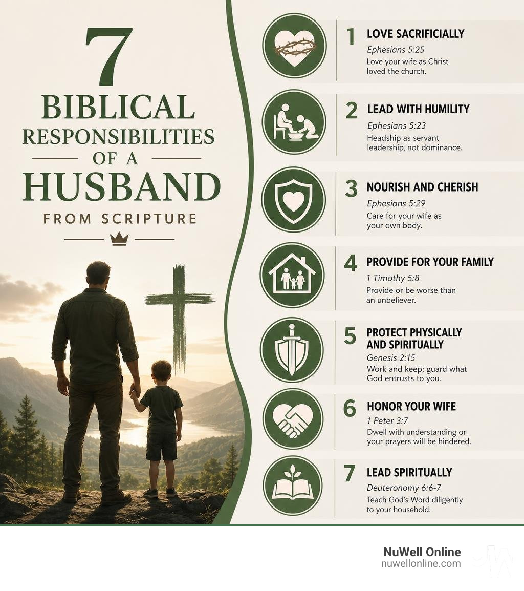Infographic showing 7 biblical responsibilities of a husband from Scripture infographic