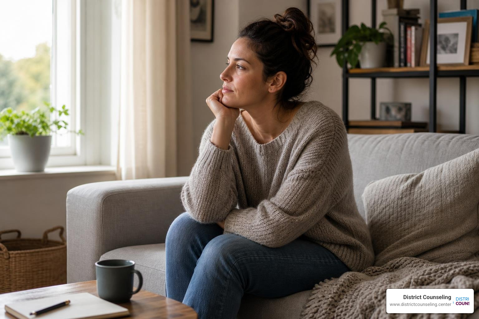 A partner reflecting individually on their relationship path and personal growth