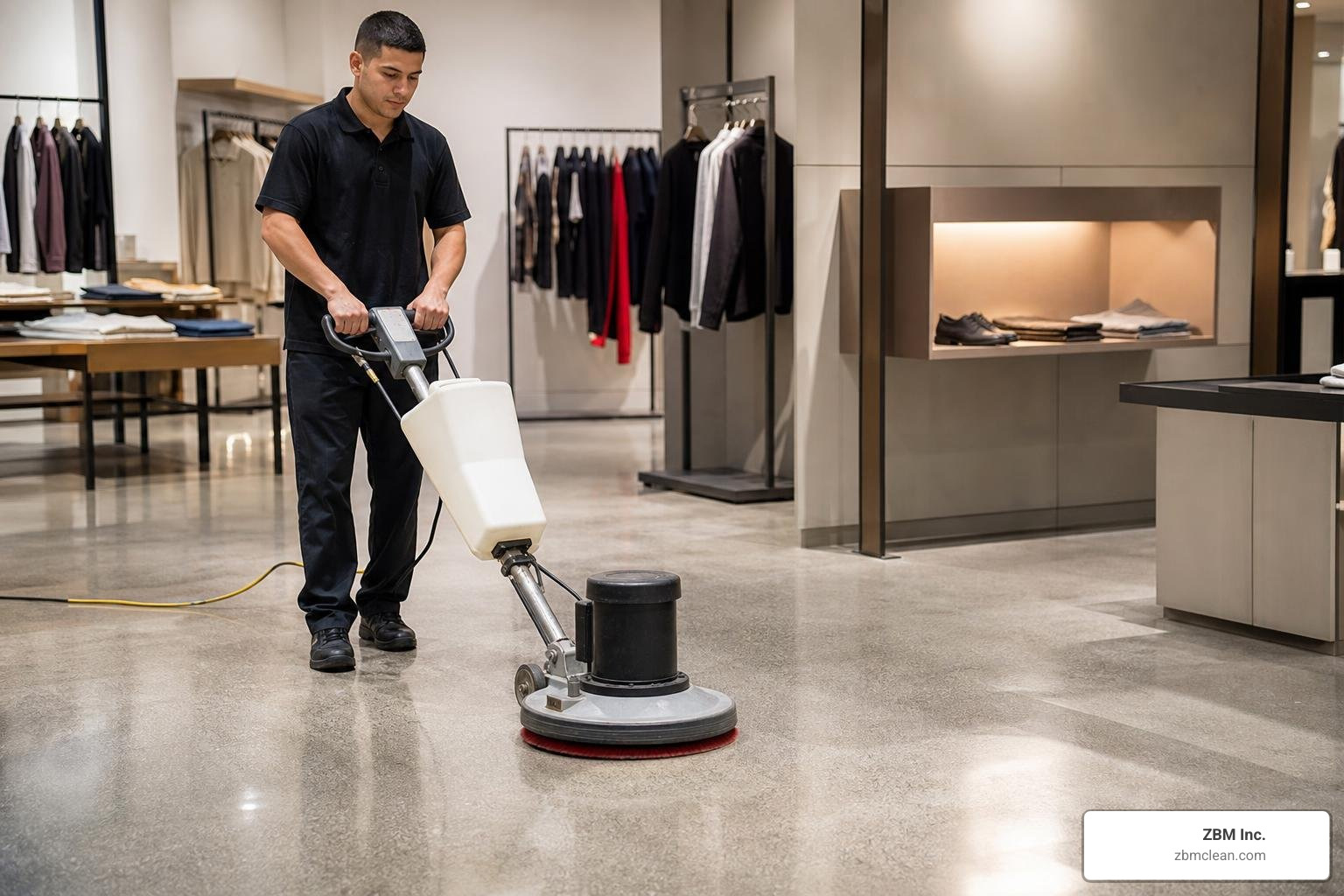 commercial floor buffer polishing a retail store floor commercial floor buffer polishing a retail store floor