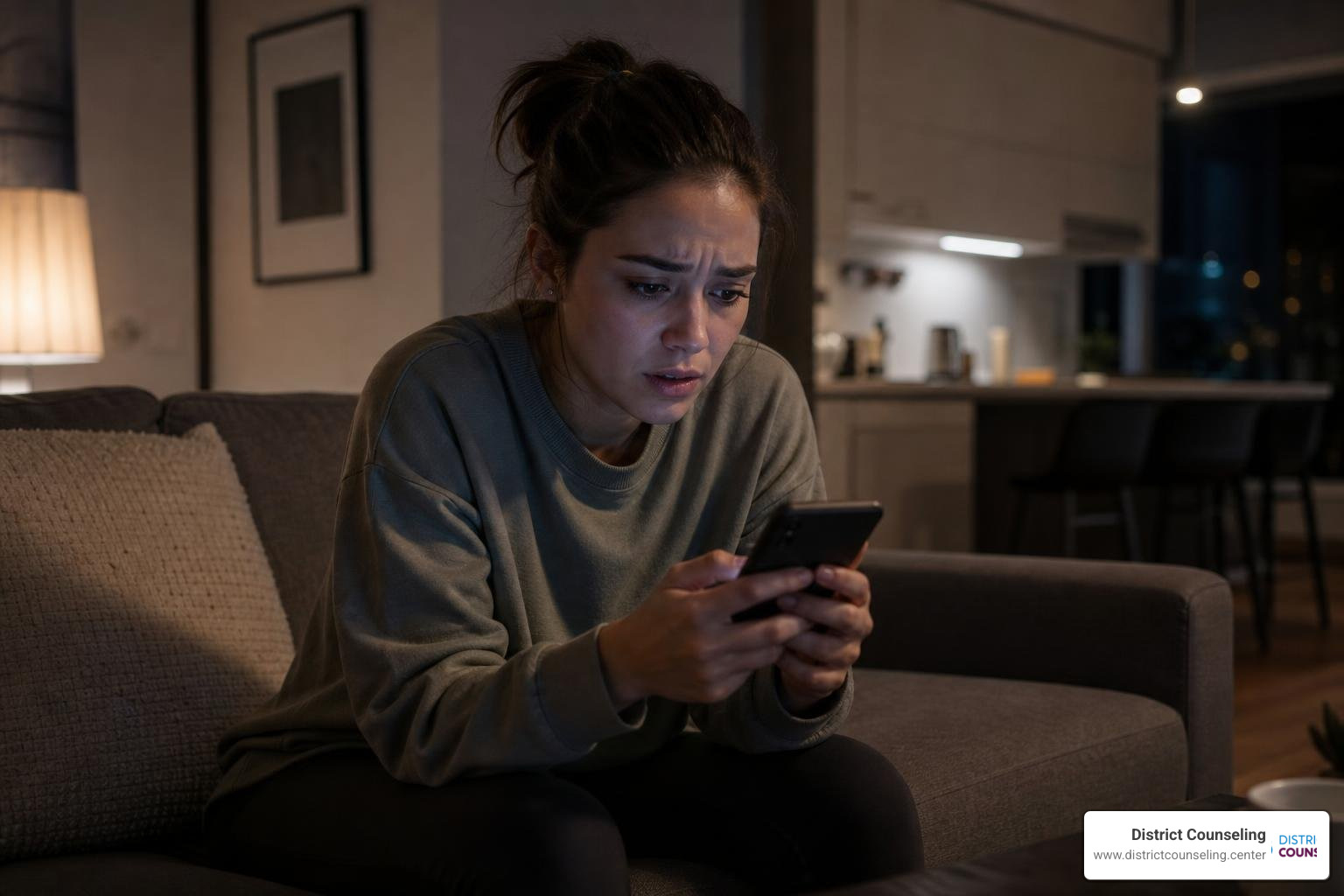 A person looking at their smartphone with anxiety, illustrating digital tracking and surveillance A person looking at their smartphone with anxiety, illustrating digital tracking and surveillance