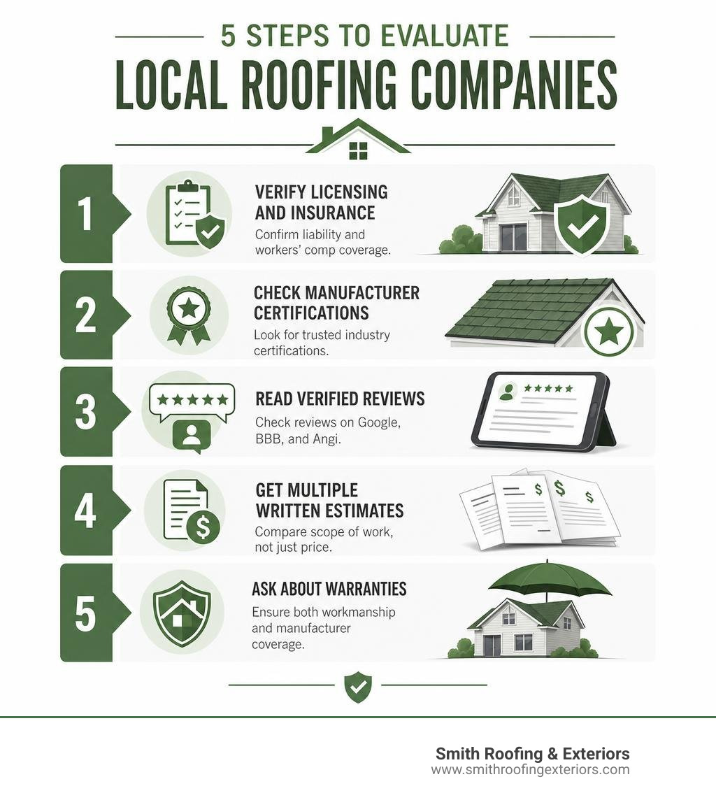 infographic showing how to evaluate local roofing companies in 5 steps infographic infographic showing how to evaluate local roofing companies in 5 steps infographic