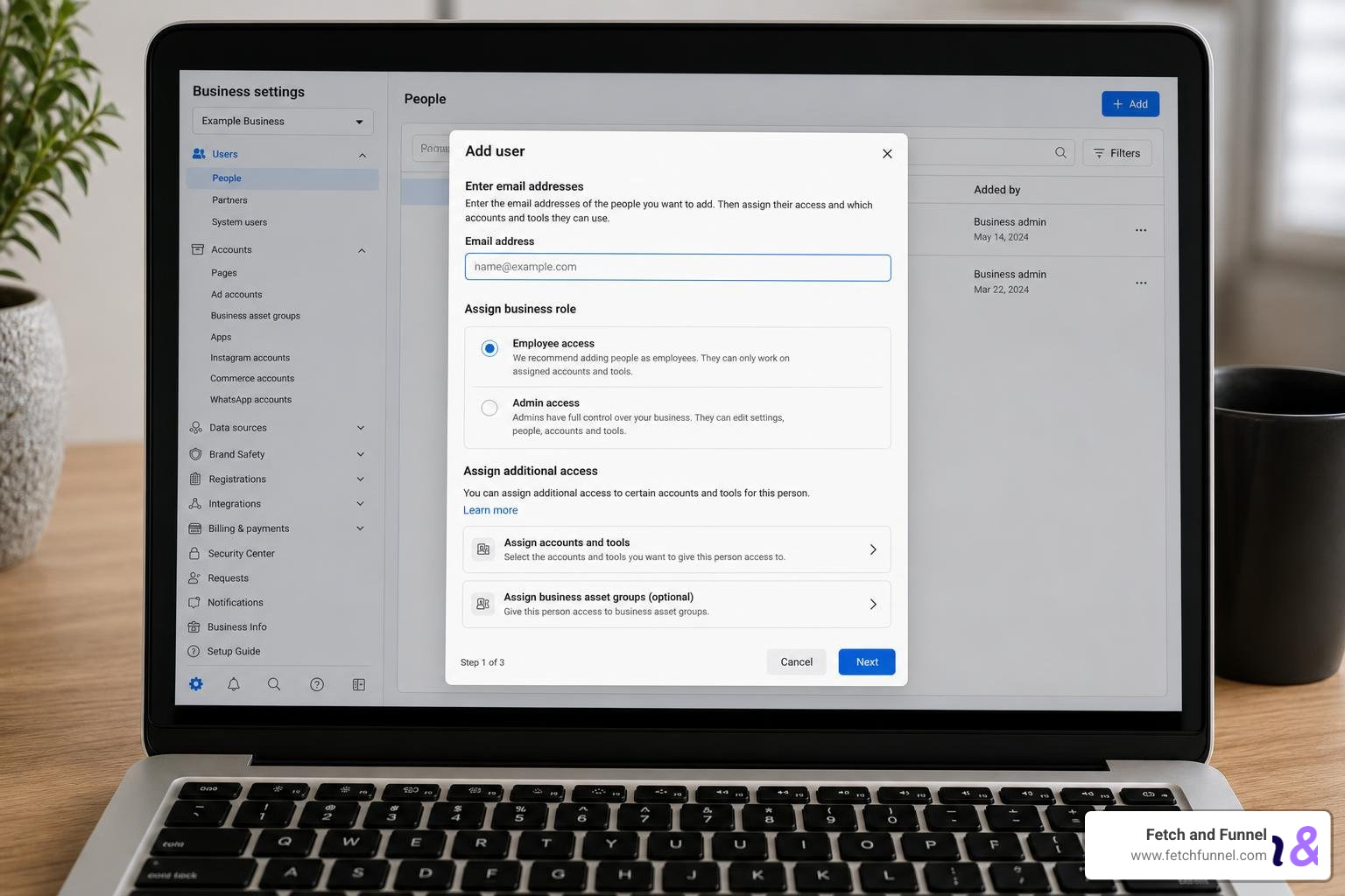 adding a user in Meta Business Settings adding a user in Meta Business Settings