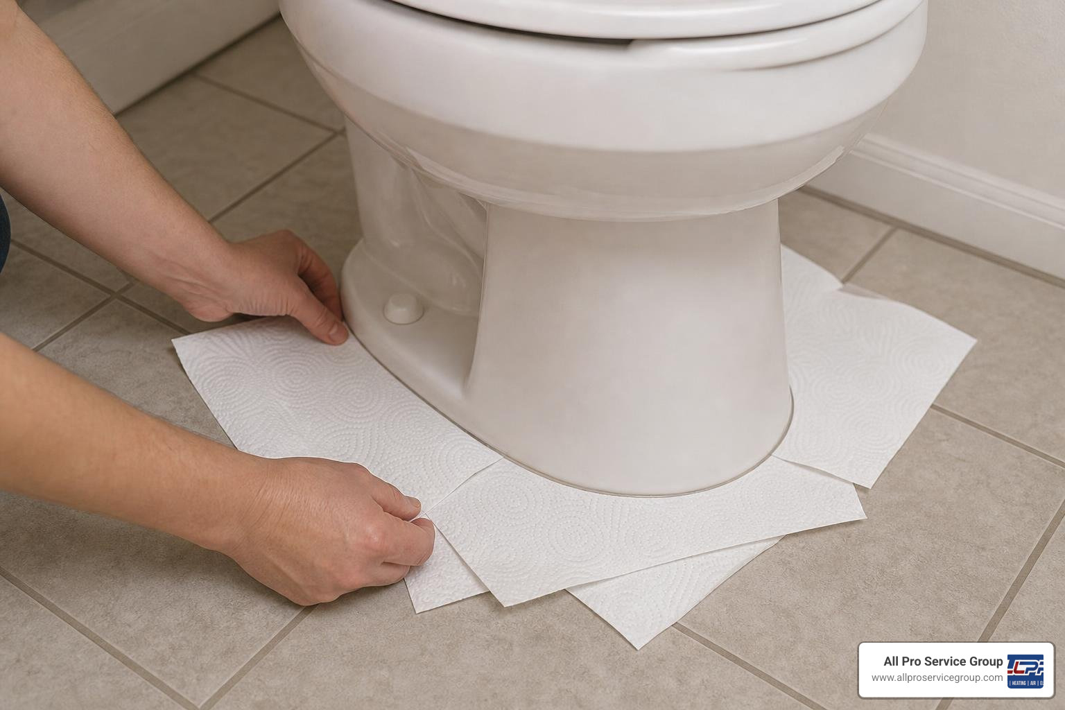 Testing toilet base for leaks with paper towels