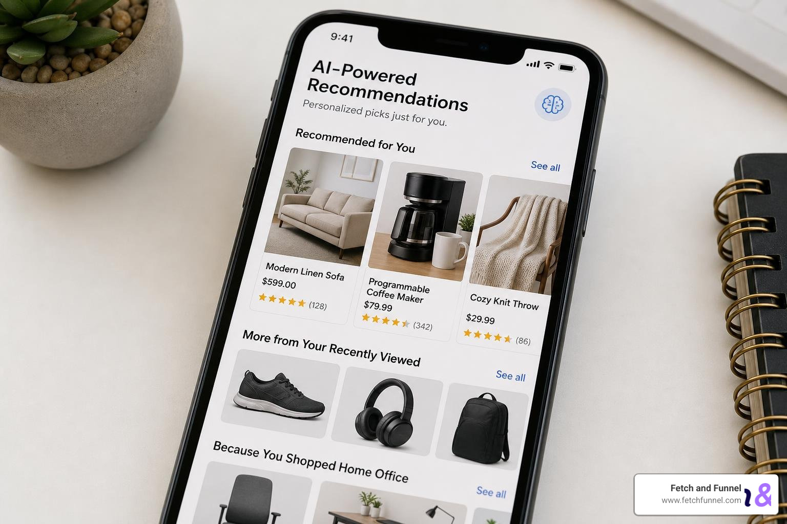 AI-powered product recommendation engine on mobile screen AI-powered product recommendation engine on mobile screen