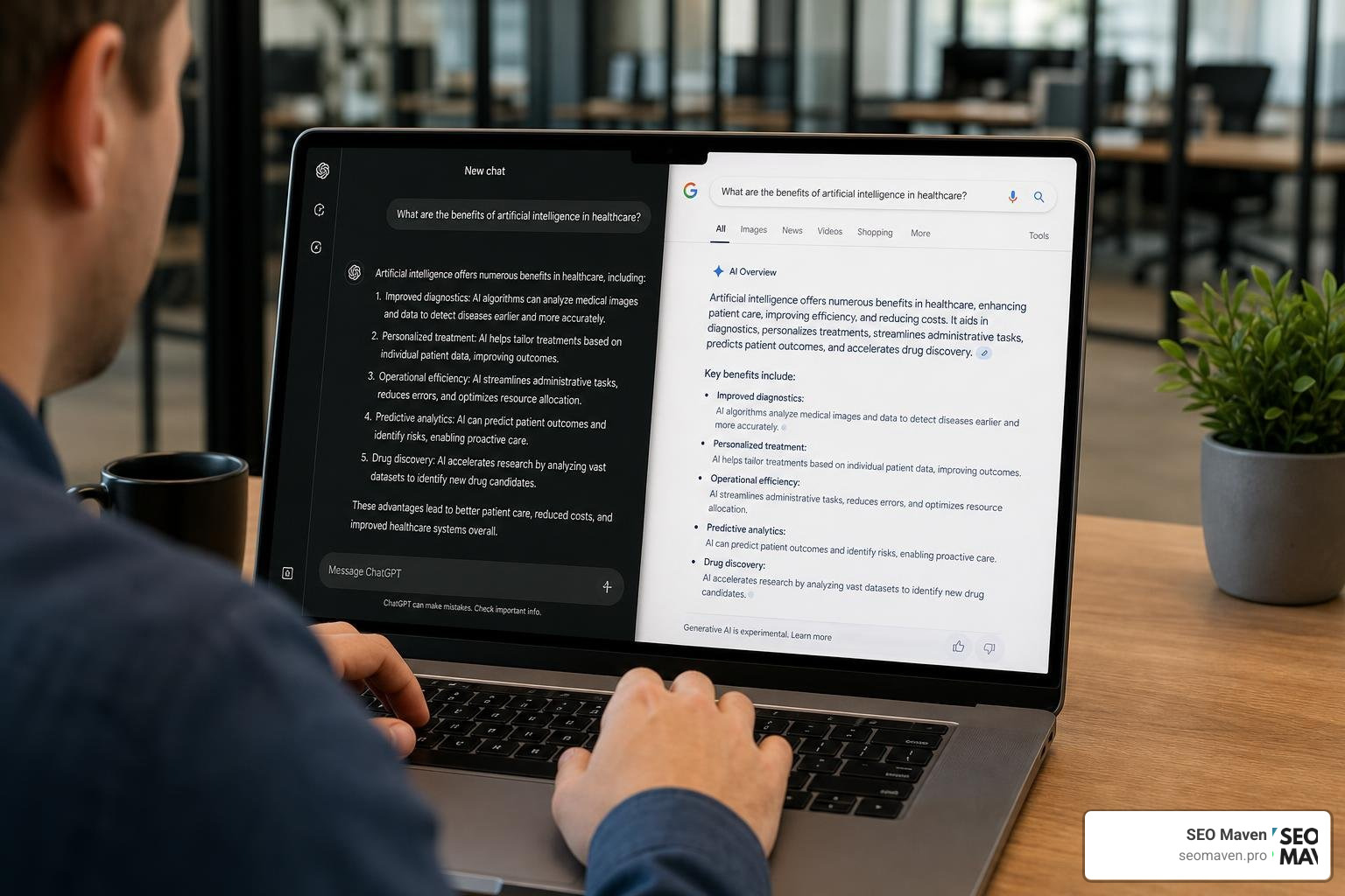 AI search engine optimization showing ChatGPT and Google AI Overviews recommendations