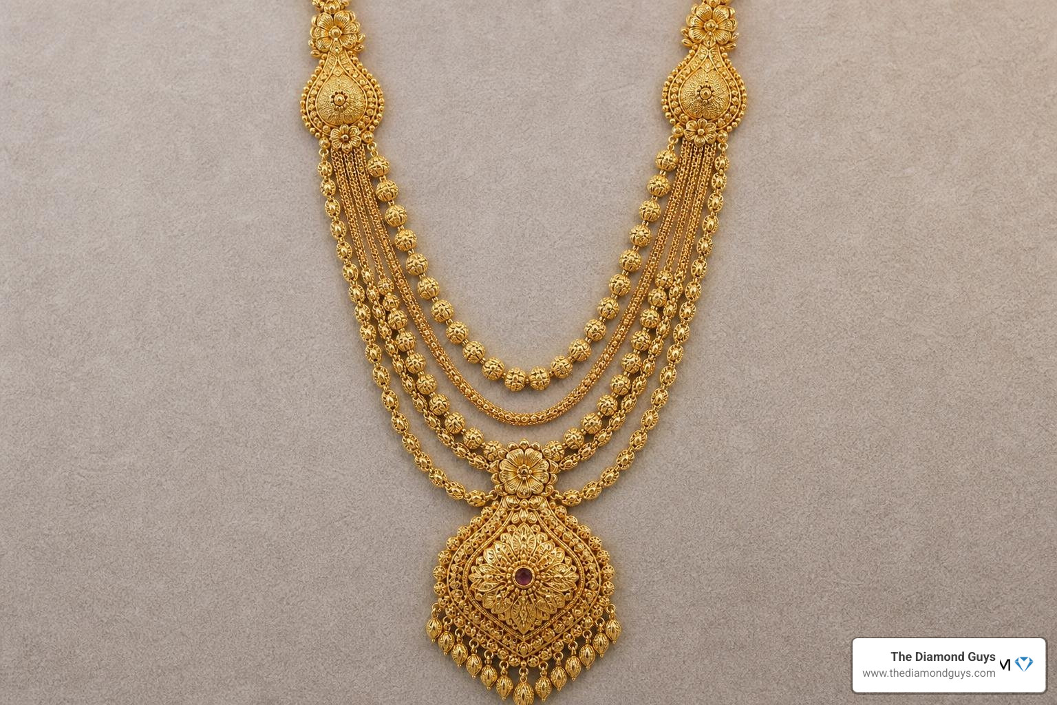 Stunning 50 gram gold rani haar design showing exquisite craftsmanship Stunning 50 gram gold rani haar design showing exquisite craftsmanship