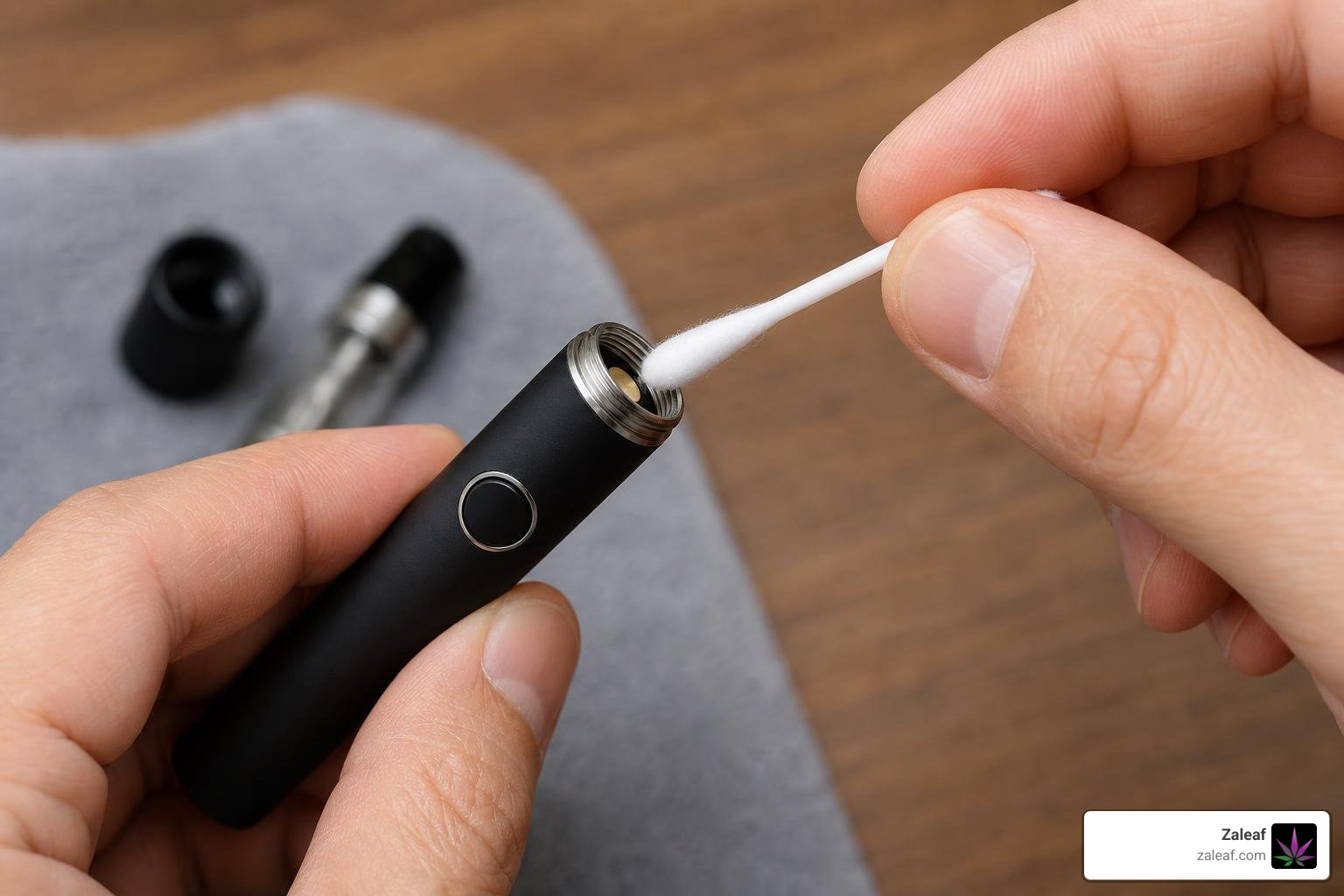 cleaning vape pen threads with a cotton swab cleaning vape pen threads with a cotton swab