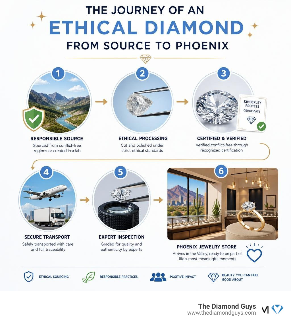 Journey of an ethical diamond from source to Phoenix jewelry store infographic infographic Journey of an ethical diamond from source to Phoenix jewelry store infographic infographic