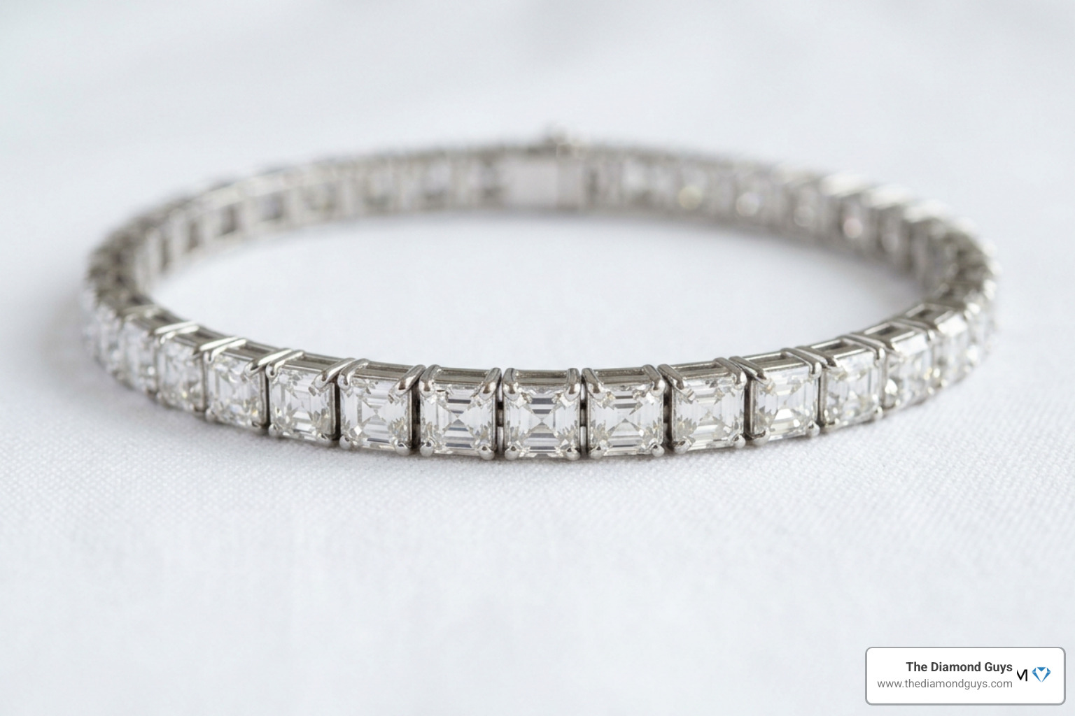 A stunning platinum Asscher cut diamond tennis bracelet A stunning platinum Asscher cut diamond tennis bracelet