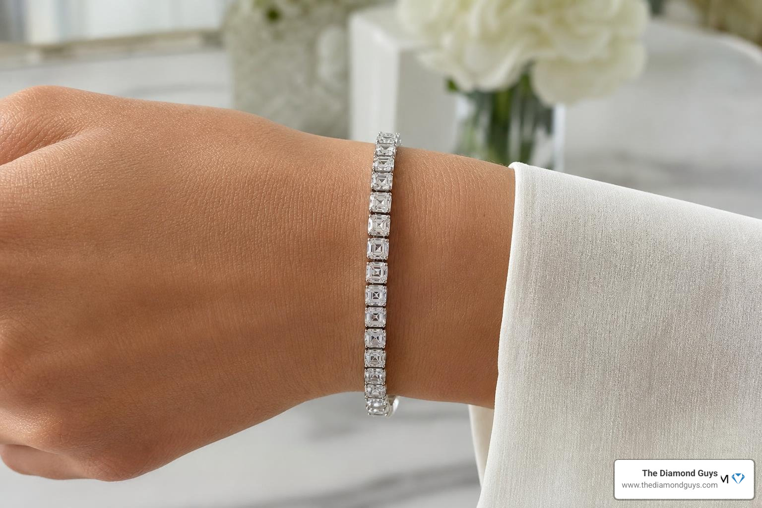 Asscher cut bracelet on a wrist Asscher cut bracelet on a wrist