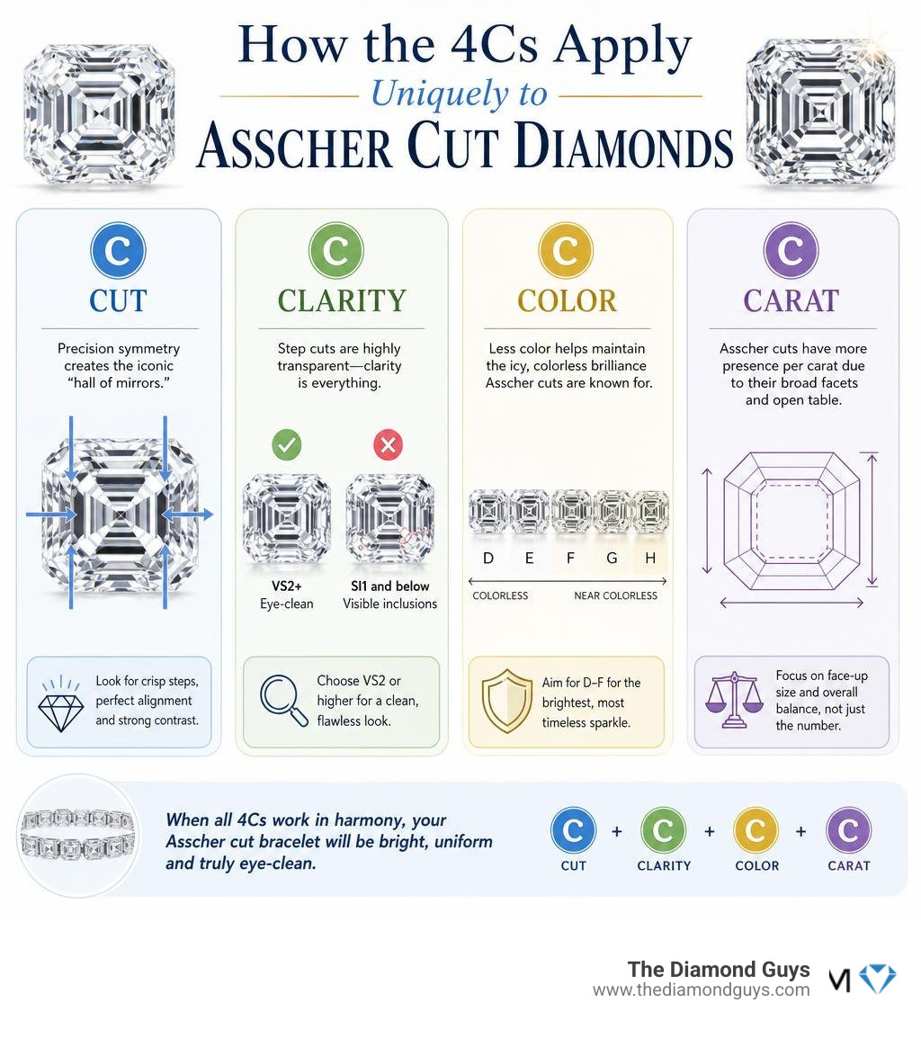Infographic: How the 4Cs apply uniquely to Asscher cut diamonds infographic Infographic: How the 4Cs apply uniquely to Asscher cut diamonds infographic