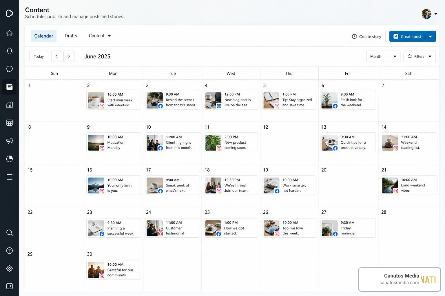 Meta Business Suite content scheduler calendar view