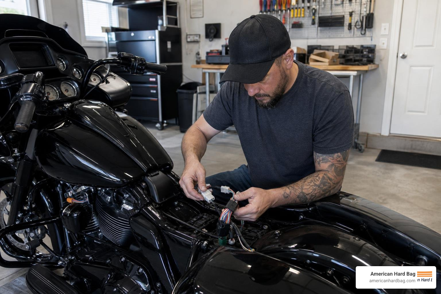 installing a plug-and-play wiring harness on a Harley-Davidson touring bike