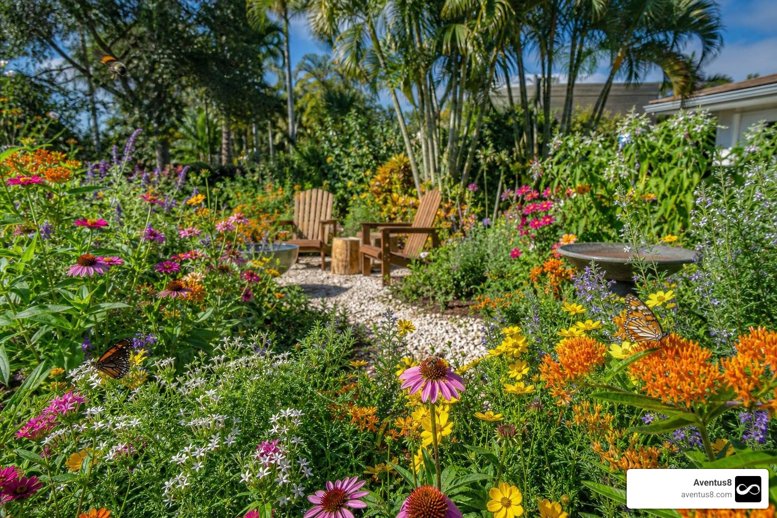 A lush backyard sanctuary in Hollywood, FL filled with native, pollinator-friendly non-GMO flowers A lush backyard sanctuary in Hollywood, FL filled with native, pollinator-friendly non-GMO flowers