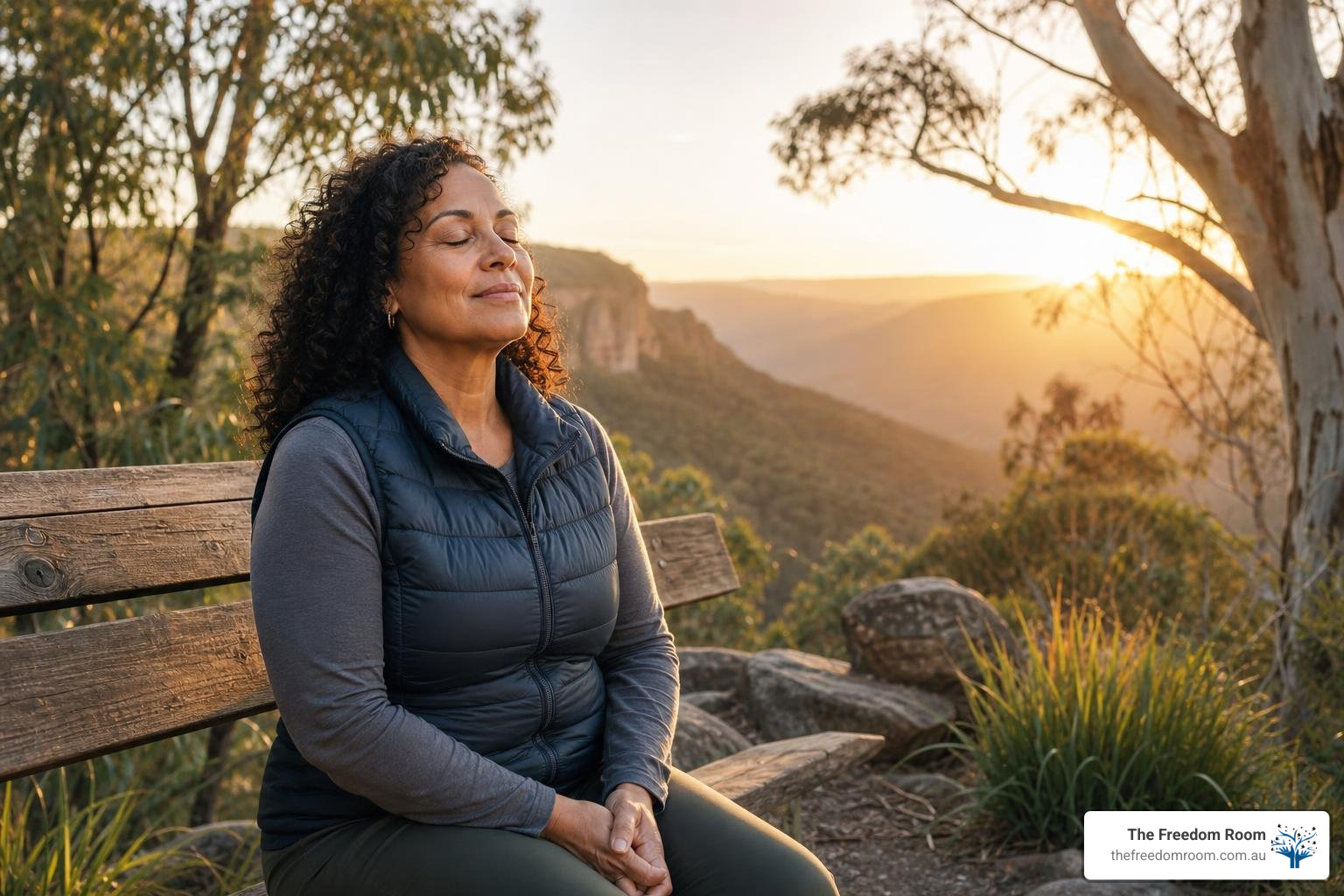 A person experiencing the physical and mental benefits of sobriety in a serene natural setting A person experiencing the physical and mental benefits of sobriety in a serene natural setting
