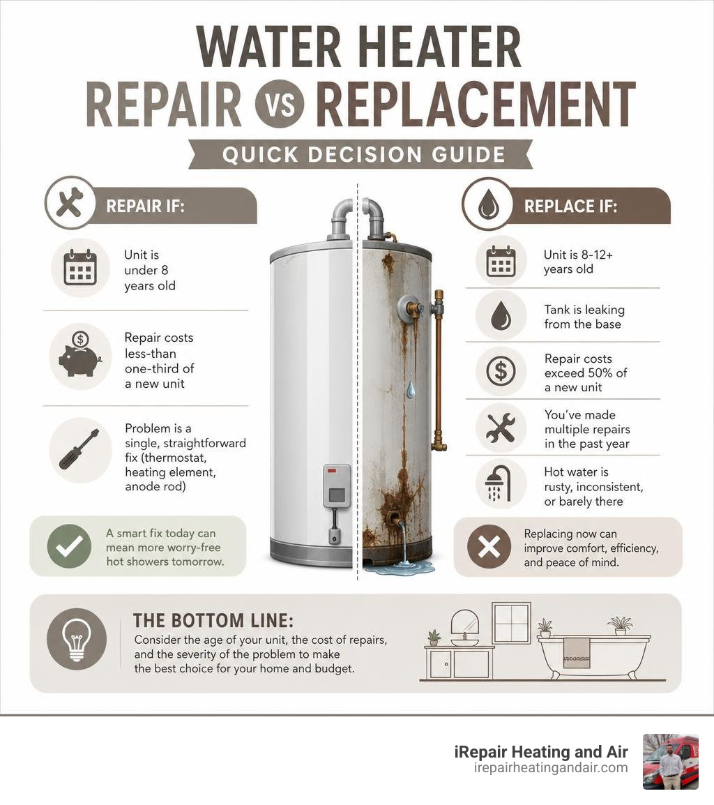 Water heater repair vs replacement decision guide infographic infographic