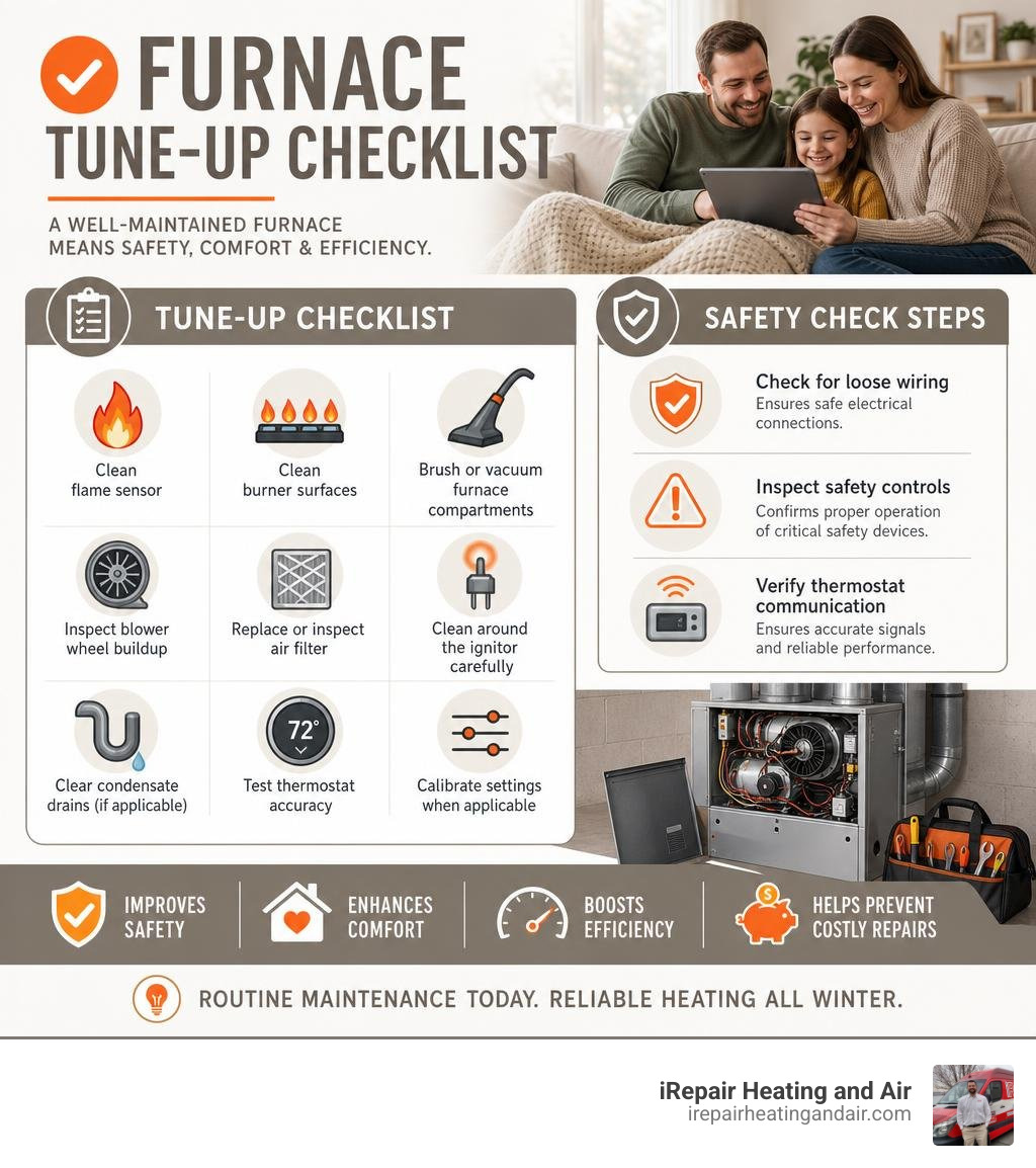 Infographic showing furnace tune-up checklist and safety steps infographic Infographic showing furnace tune-up checklist and safety steps infographic