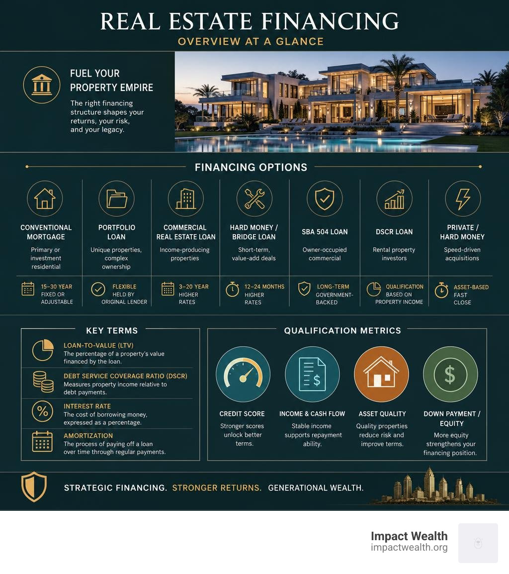 Overview infographic of real estate financing types, key terms, and qualification metrics infographic Overview infographic of real estate financing types, key terms, and qualification metrics infographic