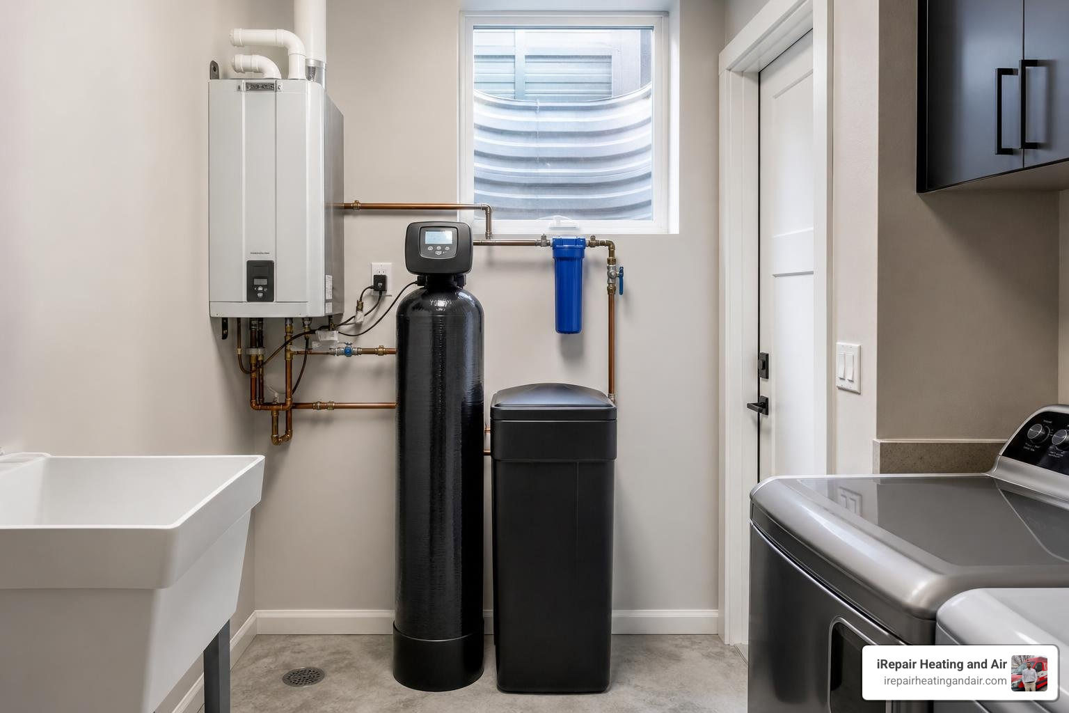 compact water softener setup in Utah utility room compact water softener setup in Utah utility room