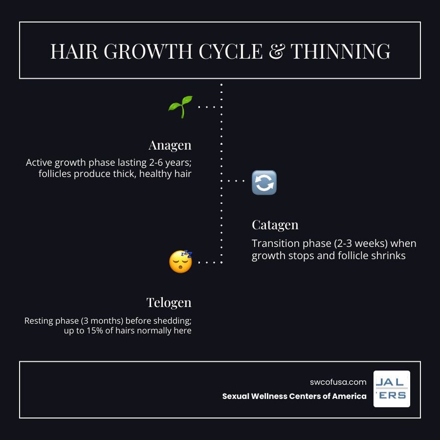 Infographic showing the hair growth cycle stages anagen catagen telogen and common thinning hair treatments infographic