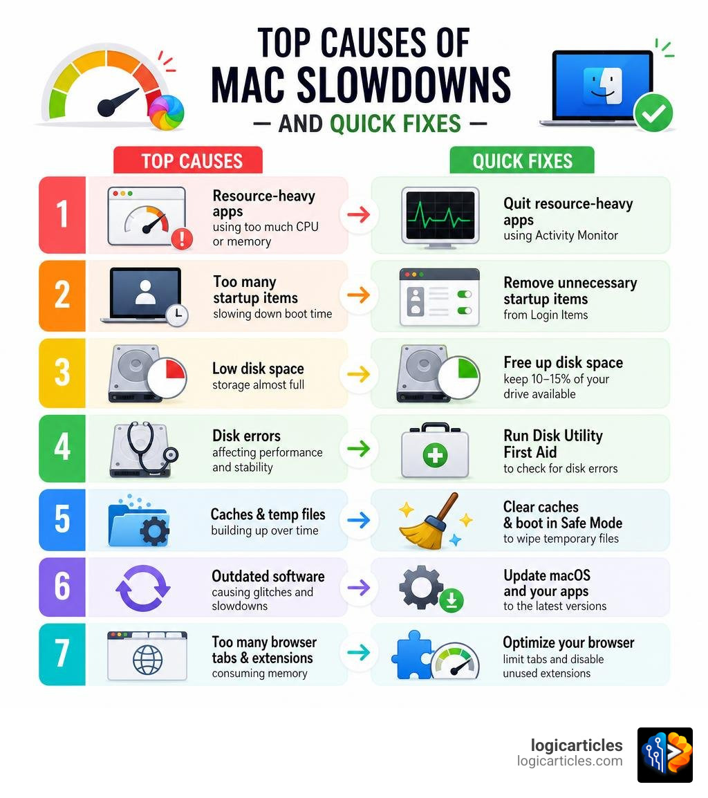 Top causes of Mac slowdowns and quick fixes infographic infographic