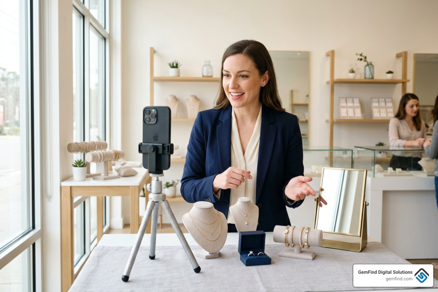 jeweler filming a social media video for Instagram and TikTok