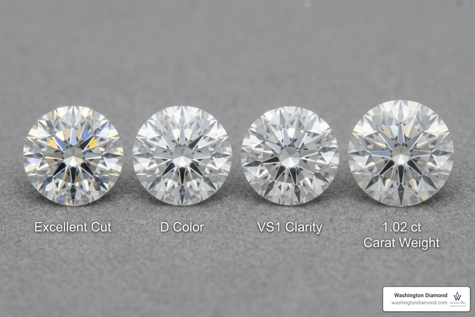 Comparison of the diamond 4Cs showing cut, color, clarity, and carat weight Comparison of the diamond 4Cs showing cut, color, clarity, and carat weight