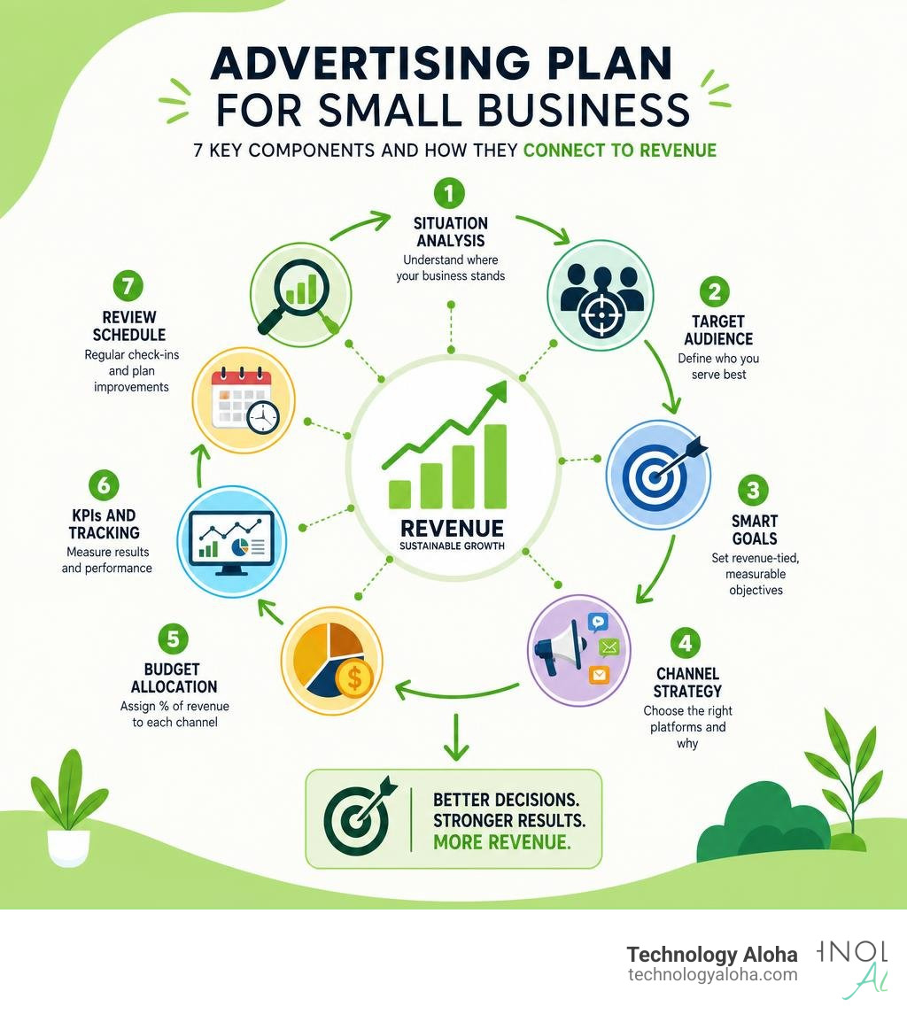 Infographic: advertising plan for small business — 7 key components and how they connect to revenue infographic Infographic: advertising plan for small business — 7 key components and how they connect to revenue infographic