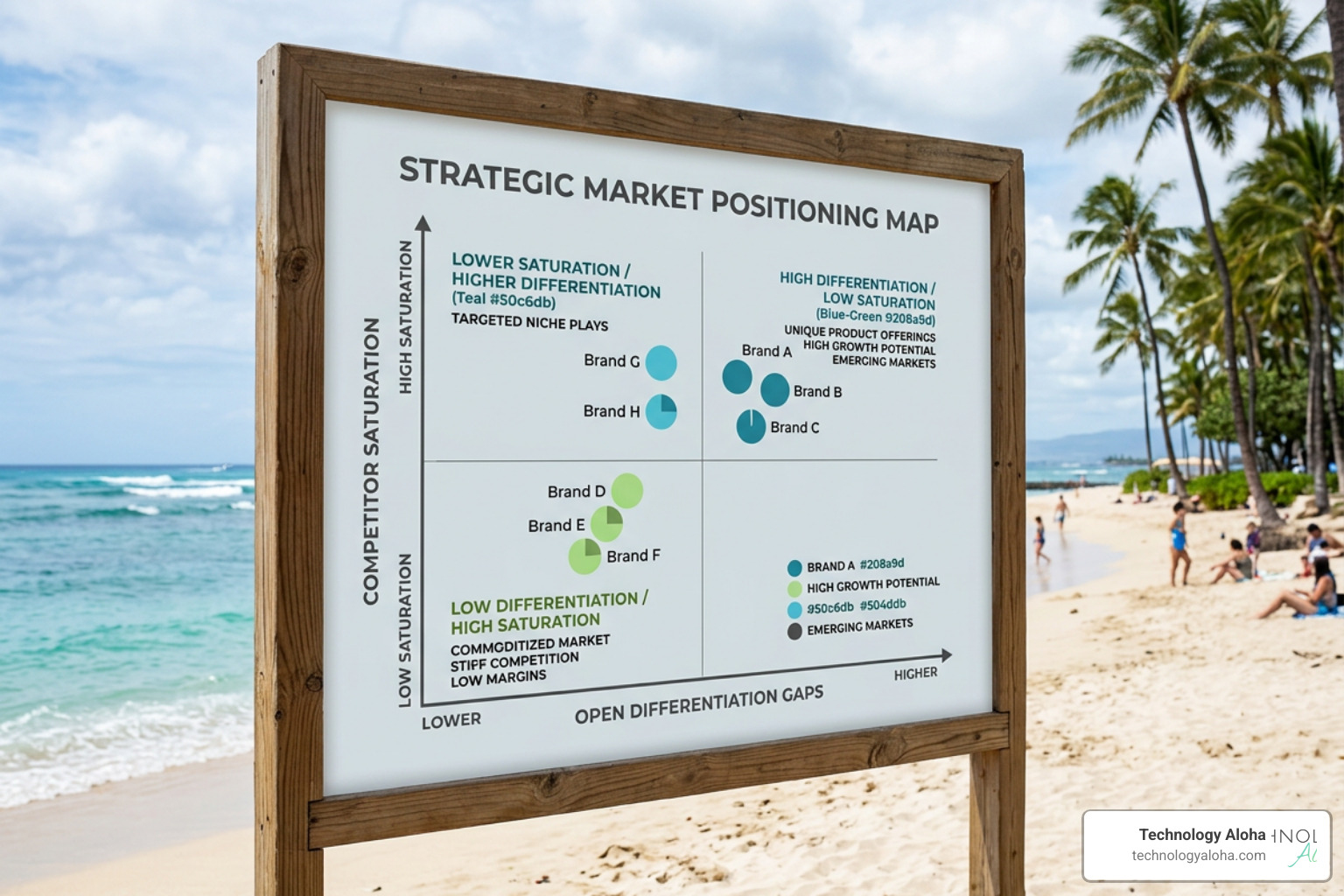Market positioning map showing competitor saturation vs. open differentiation gaps Market positioning map showing competitor saturation vs. open differentiation gaps