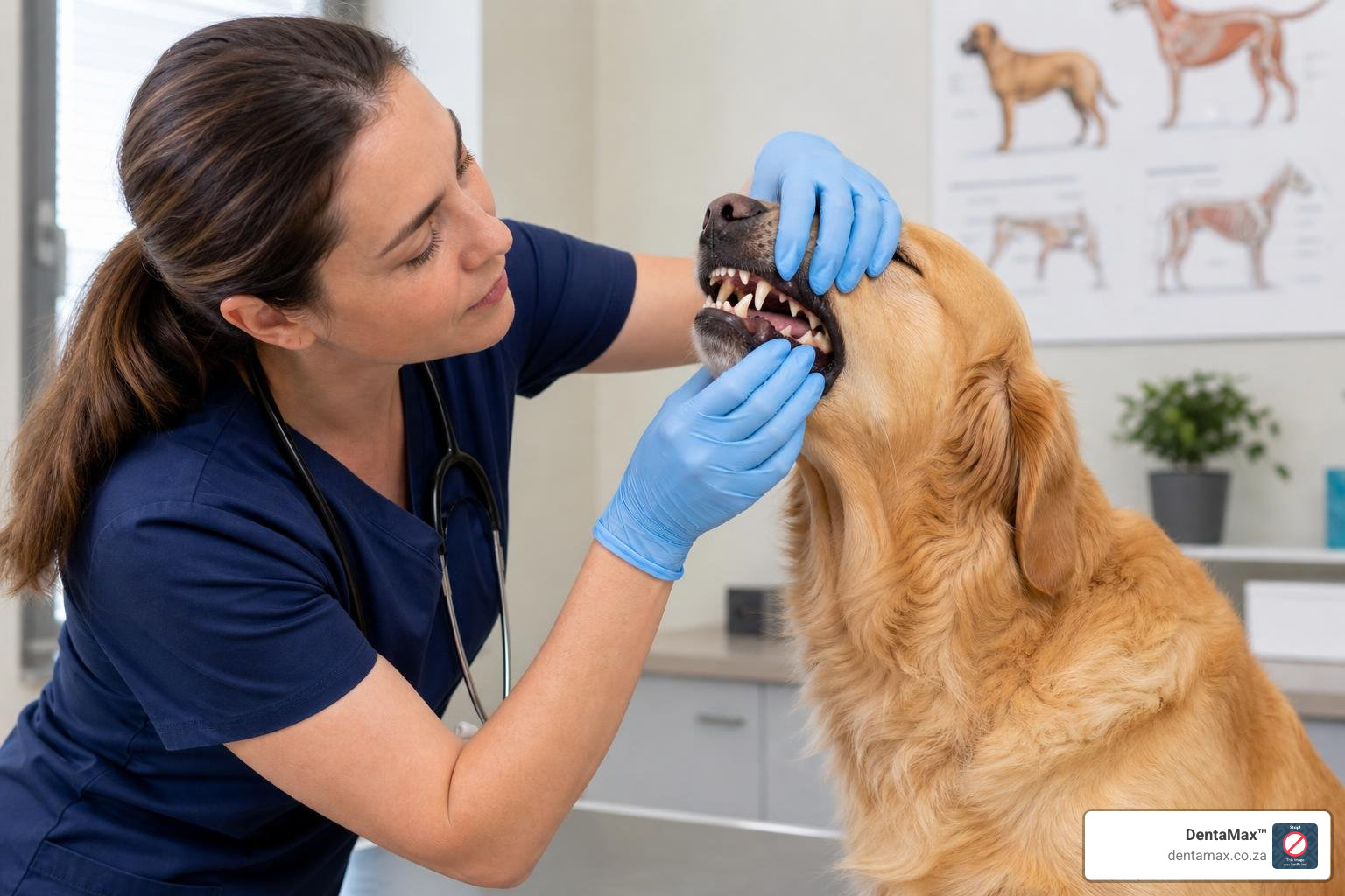 Veterinarian performing a dental assessment on a dog