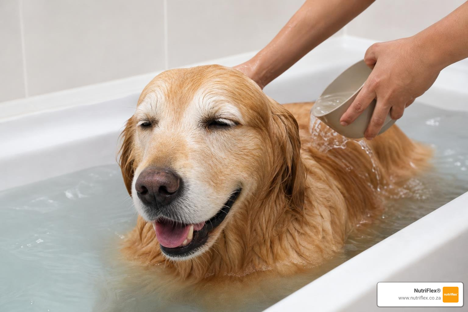 A Dog Enjoying A Soothing Lukewarm Bath A Dog Enjoying A Soothing Lukewarm Bath