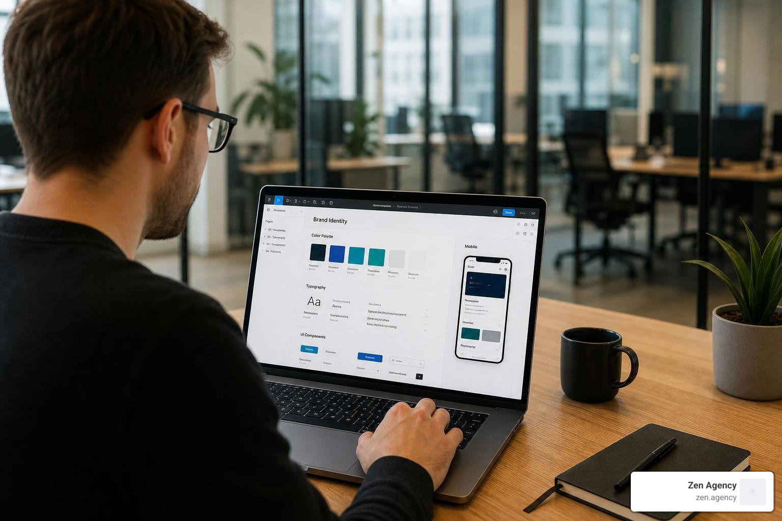 Designer working on a responsive brand identity system in Figma Designer working on a responsive brand identity system in Figma
