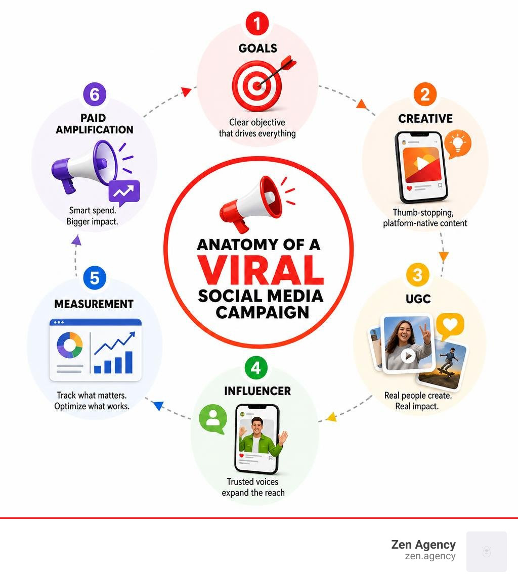 Anatomy of a viral social media campaign: goals, creative, UGC, influencer, measurement, paid amplification infographic Anatomy of a viral social media campaign: goals, creative, UGC, influencer, measurement, paid amplification infographic