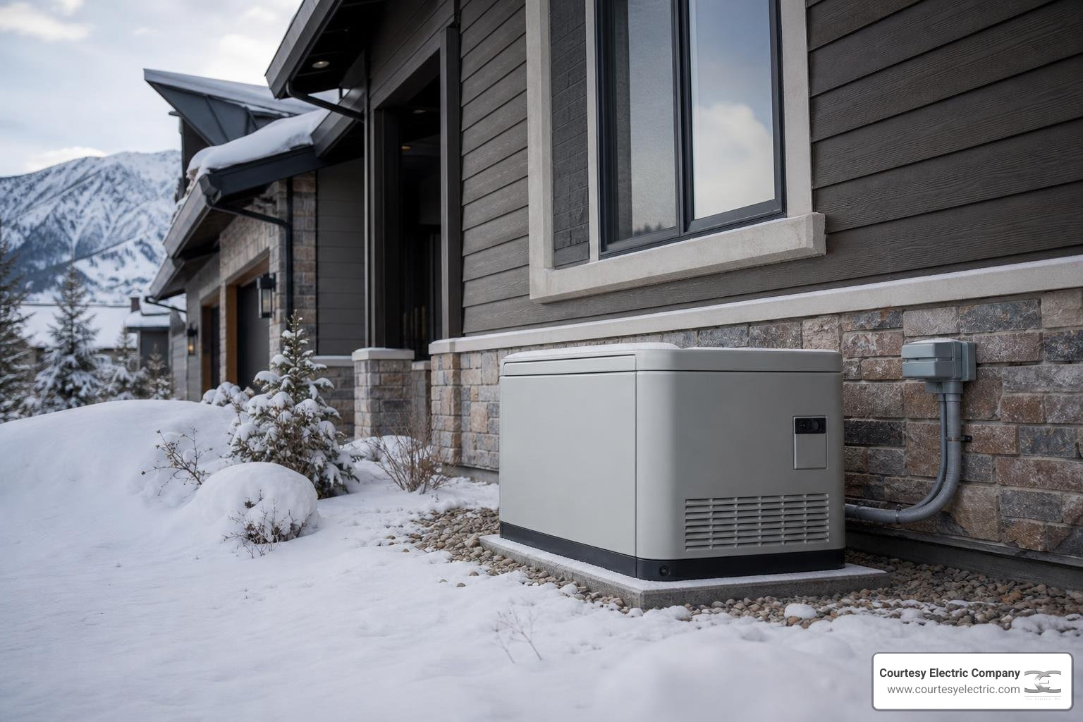 home standby generator installation outside a Colorado house in winter home standby generator installation outside a Colorado house in winter