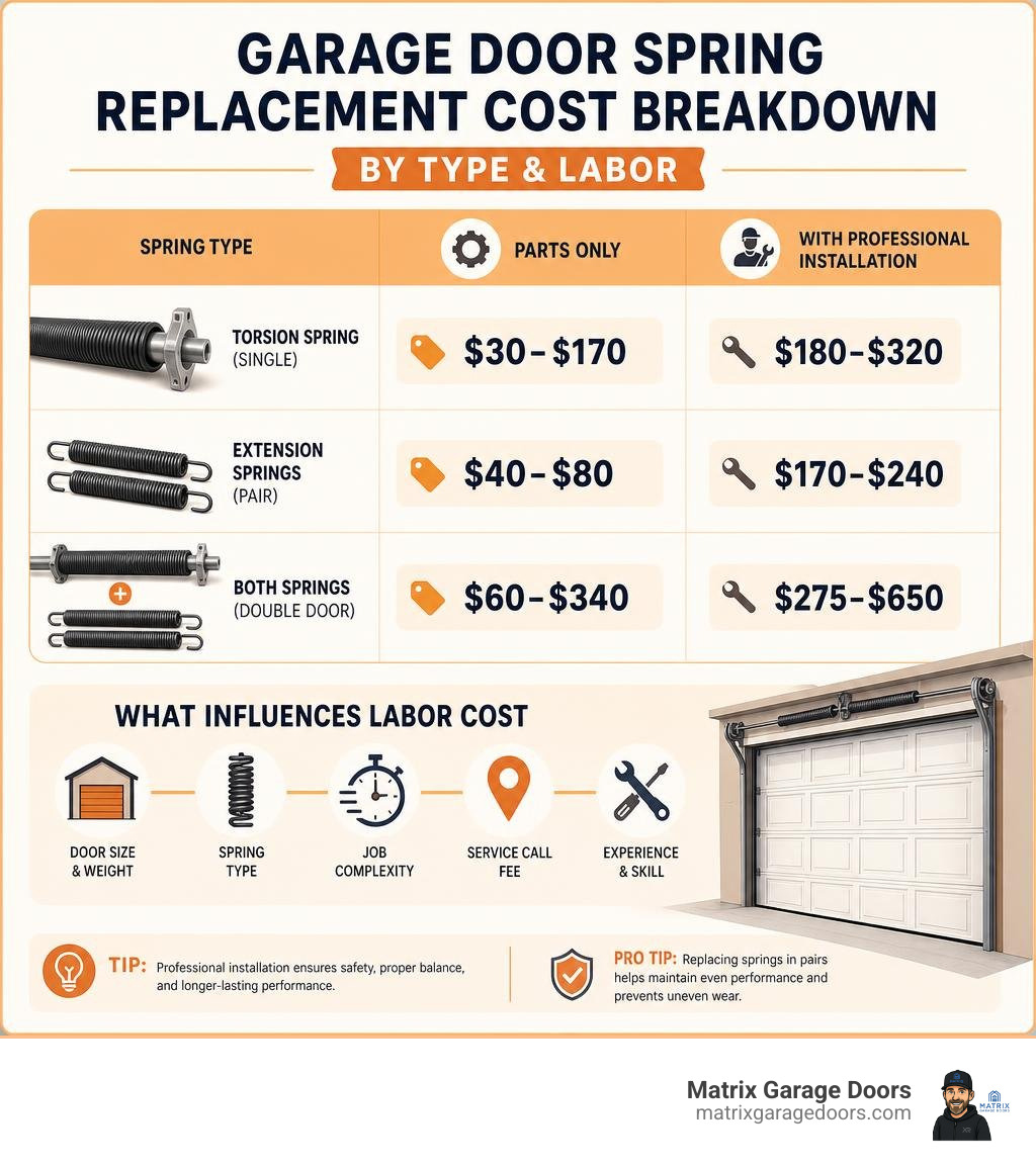 infographic showing garage door spring replacement cost breakdown by type and labor infographic infographic showing garage door spring replacement cost breakdown by type and labor infographic