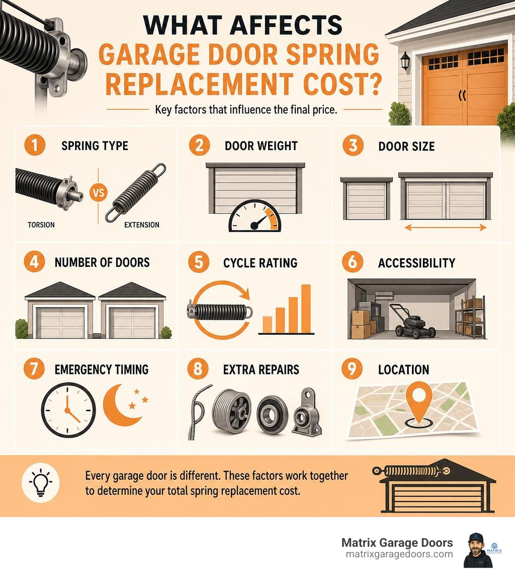 infographic showing cost factors for garage door spring replacement infographic infographic showing cost factors for garage door spring replacement infographic