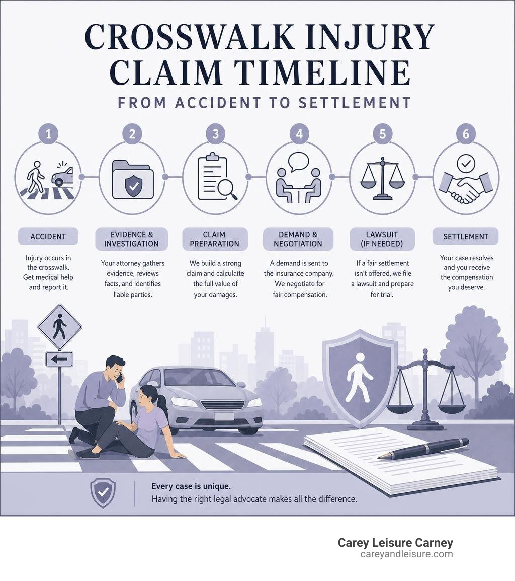 Crosswalk injury claim timeline from accident to settlement infographic infographic