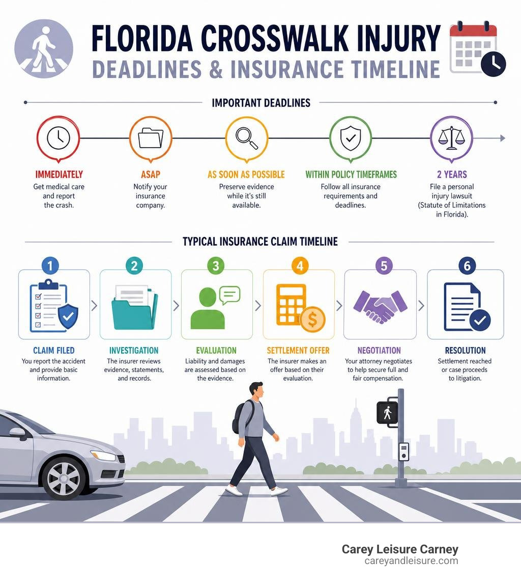 Florida crosswalk injury deadlines and insurance timeline infographic infographic